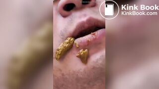 Toilet slave struggle to chew and swallow shit