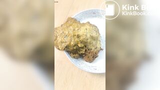 The girl excretes feces and saliva.