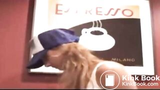 Blonde teen takes a huge poop and wipes