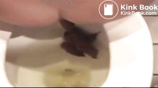 Blonde teen takes a huge poop and wipes