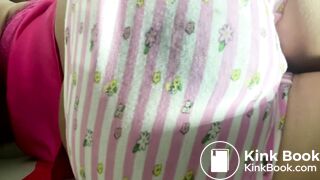 Poop and masturbation in pink striped panties