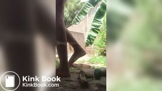 Hot babe pooping outside