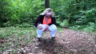 German lady defecates in the woods