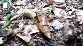 German lady defecates in the woods