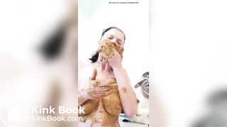 Nasty mature lady smears and gags on her shit