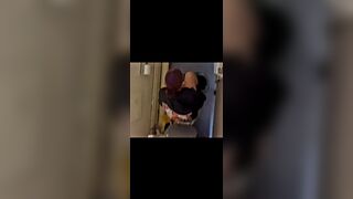 Women pooping in a public toilet