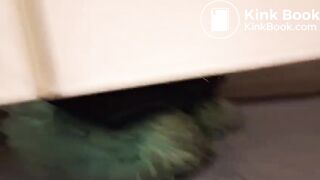 Women pooping in a public toilet