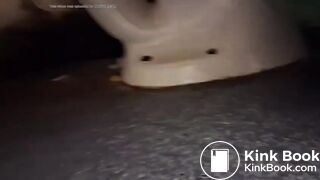 Women pooping in a public toilet