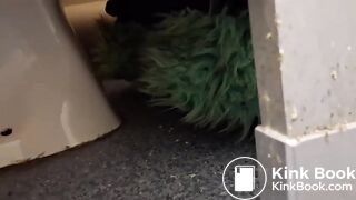 Women pooping in a public toilet