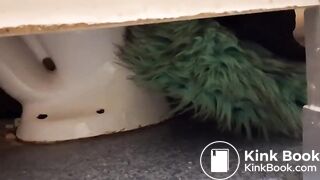 Women pooping in a public toilet