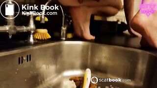 One of my favorite scat girl shitting in sink