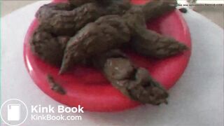 Crazy girl shitting in plate