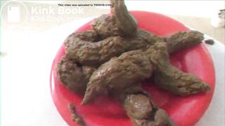 Crazy girl shitting in plate