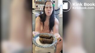 Sexy girl sits on the toilet and shits on a plate