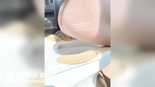 The girl squatted on the toilet to defecate