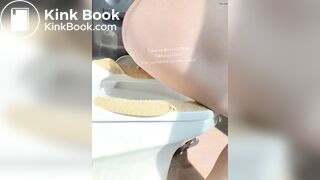 The girl squatted on the toilet to defecate