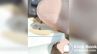 The girl squatted on the toilet to defecate