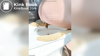 The girl squatted on the toilet to defecate