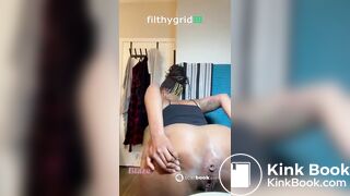 Cute ebony squatting & spreadin