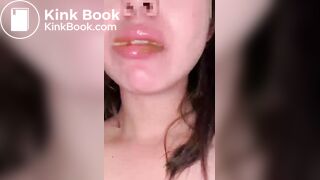 Girl eat apple with scat