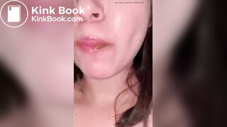 Girl eat apple with scat