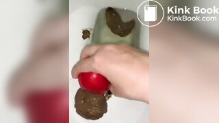 Girl eat apple with scat