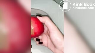 Girl eat apple with scat