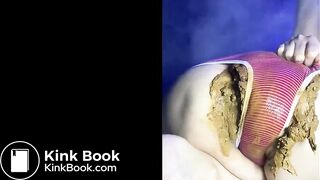 Sexy HOT Brunette Girl ENORMOUS Red Striped Panty Poop