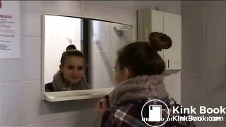 Hot girl had to poop in public toilet