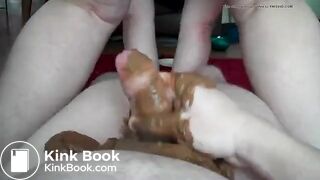 Hot girl shits on dick and he jerks off