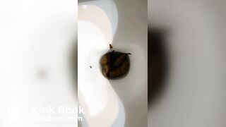 Tan model drops thick turds that leave her toilet stain