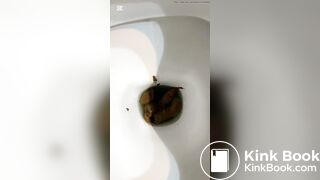 Tan model drops thick turds that leave her toilet stain