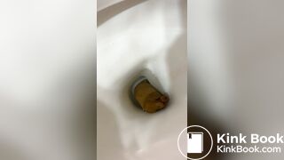 Beautiful girl clogs toilet withbig shit in toilet