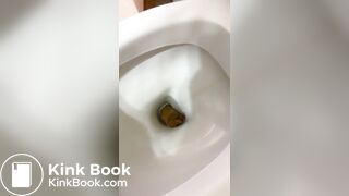 Beautiful girl clogs toilet withbig shit in toilet