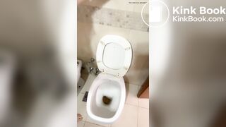 Beautiful girl clogs toilet withbig shit in toilet