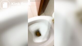 Beautiful girl clogs toilet withbig shit in toilet