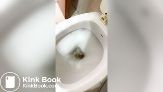 Beautiful girl clogs toilet withbig shit in toilet
