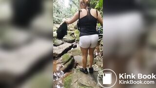 Lesbain scat orgy during hiking