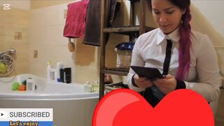 Sexy business girl desperate poop after work