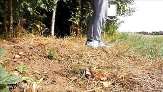 Camping girl shits outdoors
