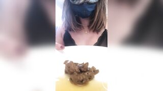 Severe masked woman serves you her shit