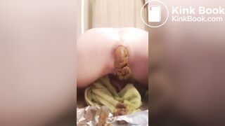 Dirty blonde unloads thick poop.