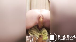 Dirty blonde unloads thick poop.