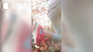 Big poo in her pants in the woods,,