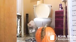 Hot girl shitting on pumpkin