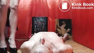 French mistress in heels poop in his mouth