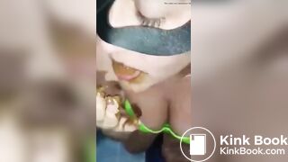 She clean her shitty fingers and swallow