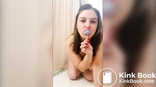 HOT Sexy Chubby White Girl Huge Lolipop Panty Poop