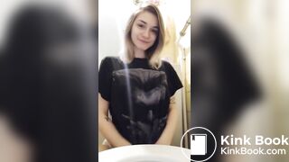 sexy blond girl pooping on toilet