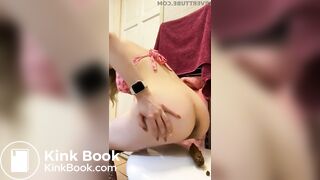 Blond teen pooping on the toilet